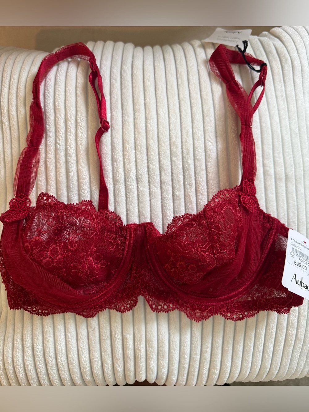 Aubade Red Lace Underwire Bra 32C